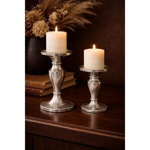 Restoration Hardware Silver Pillar Candle Candlestick Holders Set 2 Silver Felt